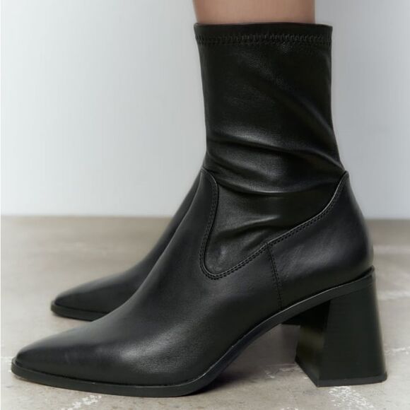 Zara Ankle Heeled Genuine Leather Boots New - Picture 11 of 12